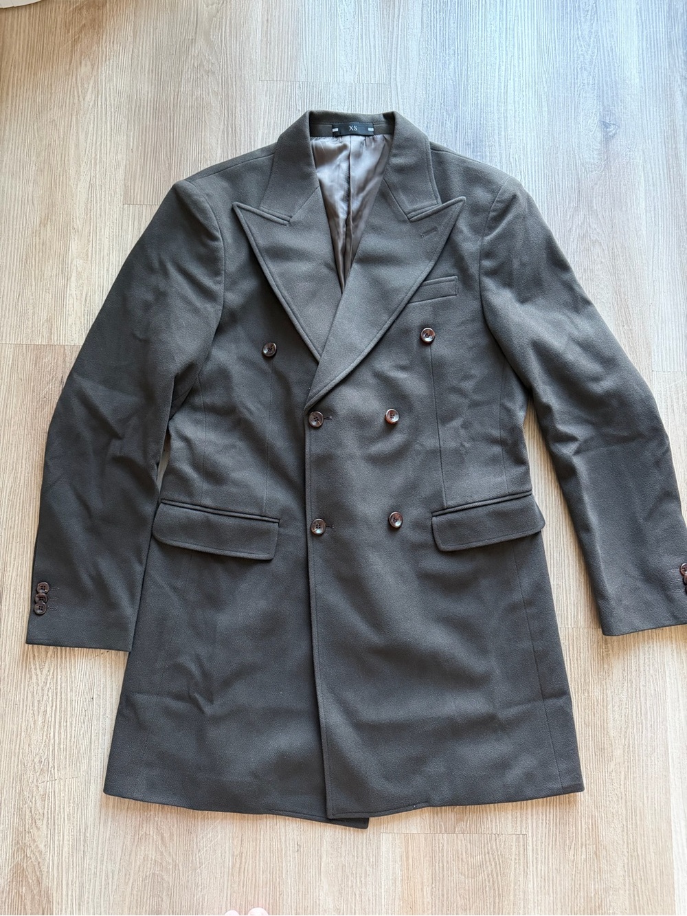 Double-Breasted Wool Blend Overcoat - Olive Brown